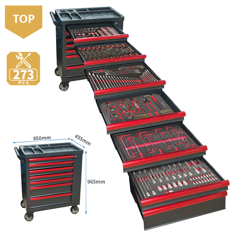 Workshop Tools Trolley - 7段引き出しツールトロリー、273個のEVAフォームツールセット付き、ヘビーデューティーガレージツール収納キャビネット、整備工場、家庭、車修理用