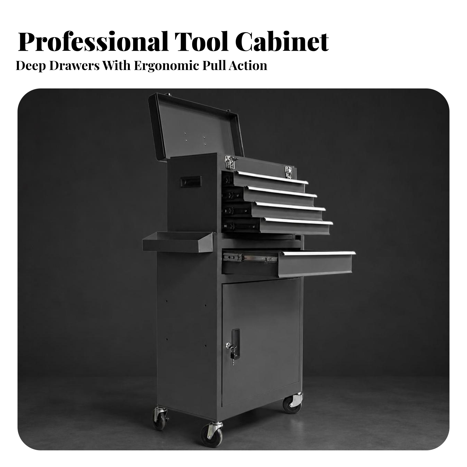 Workshop Tools Trolley - 車輪付きツールカート、鍵付きロック機能付きローリングツールカート、引き出し付きワークショップトロリー、ロック可能なキャビネット内蔵ロック付き