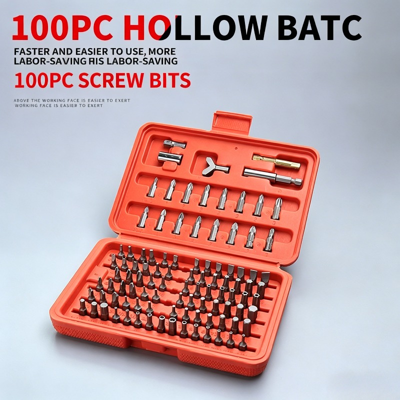 Tools Use In The Workshop - 100個入りドライバービットセット、ドリルや家庭、自動車、作業場での使用に適した延長バー付き中空セキュリティビットキット、修理用手工具