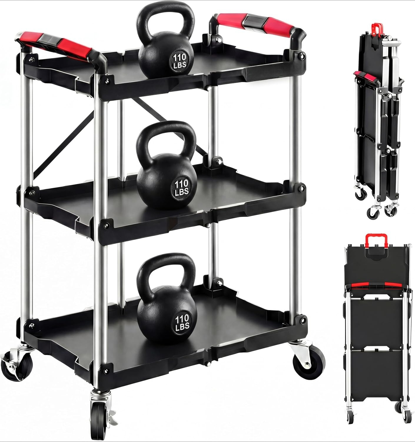 3段折りたたみ式ローリングユーティリティサービスカート 33 - Workshop Tools Trolley のレビューと価格