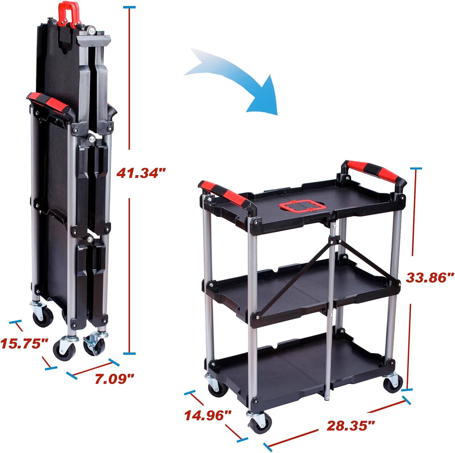 3段折りたたみ式ローリングユーティリティサービスカート 33 - Workshop Tools Trolley のレビューと価格